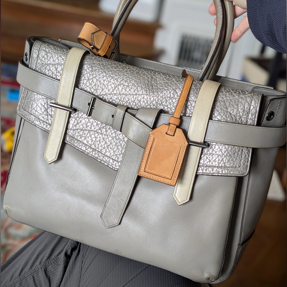 Reed Krakoff Boxer Leather Tote Silver Gray Tan, GREAT Used Condition